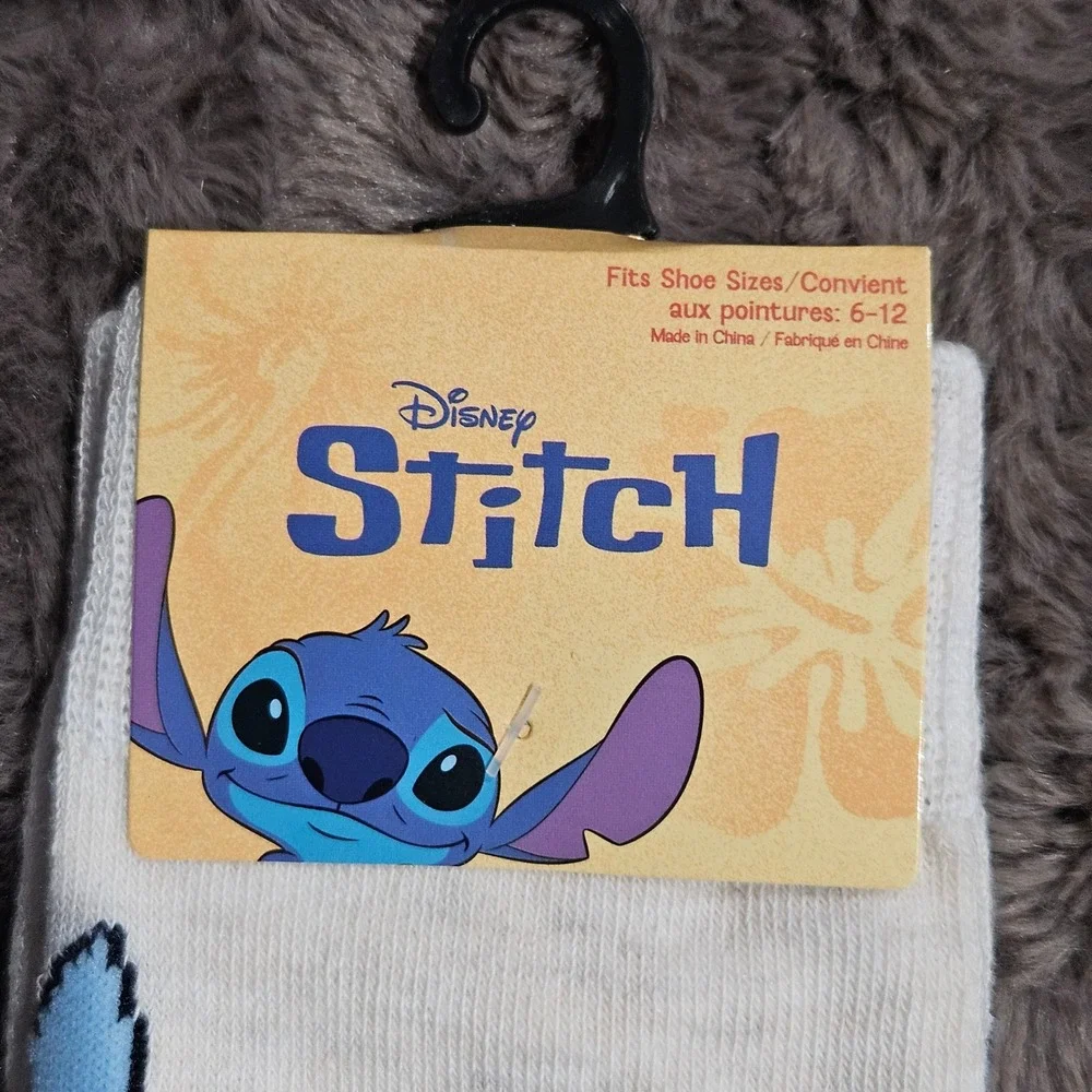 Disney Stitch Crew Socks Mens‎ Womens Size 6-12 Cream Blue Easter